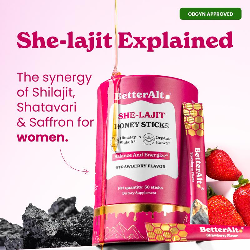 Women’s Multi-Mineral Honey Sticks 🍓 Shilajit, Shatavari & Saffron | Hormonal Balance & Energy | 30 Pack