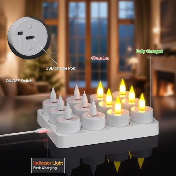 Flameless Candles, 2025 12pcs USB Rechargeable Tea Lights Candles