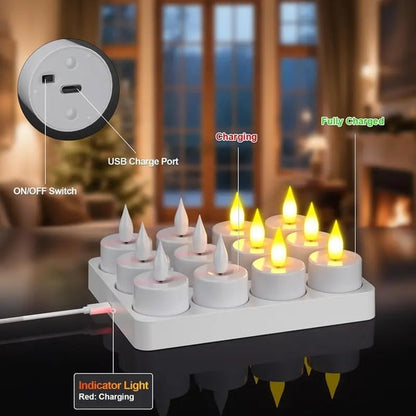 Flameless Candles, 2025 12pcs USB Rechargeable Tea Lights Candles